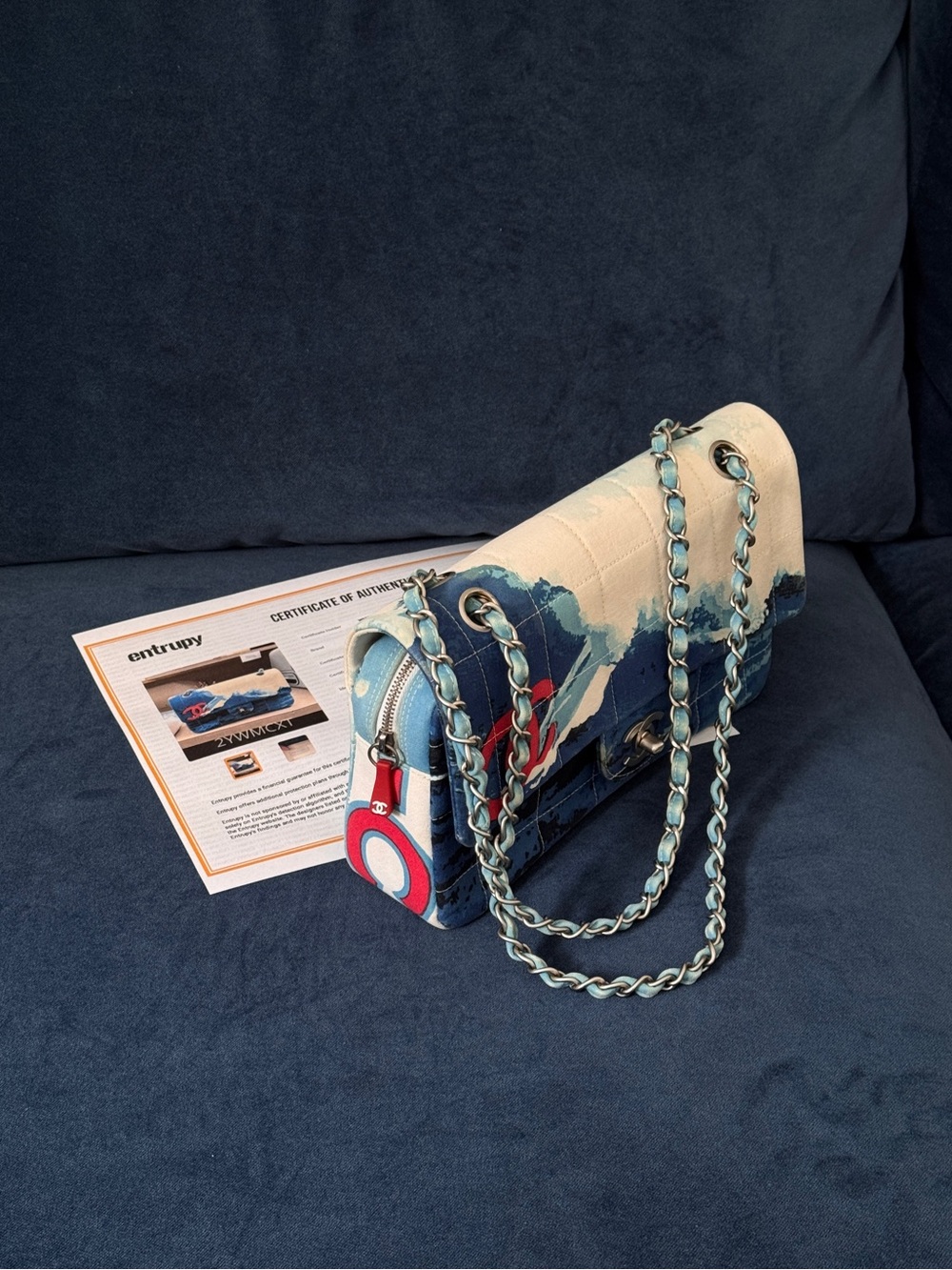 Rare Chanel 2002 Surf Line Choco Bar flap Blue Canvas Silver Hardware - Picture 14 of 17
